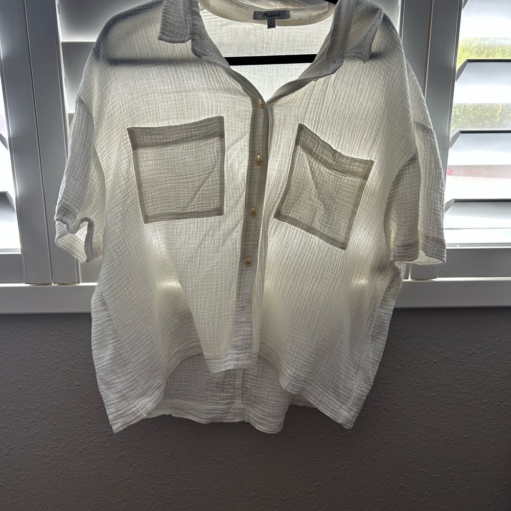 Madewell Cream Textured Button-Up Shirt
